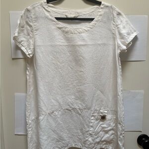 100% Linen Elegant White Short Sleeve Women's Tunic by Kleen Size M